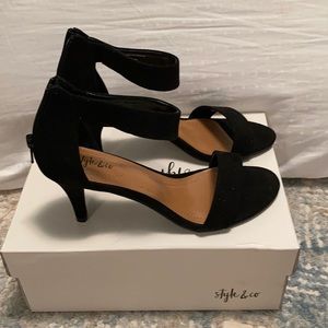 Black velvet ankle strap dress shoes